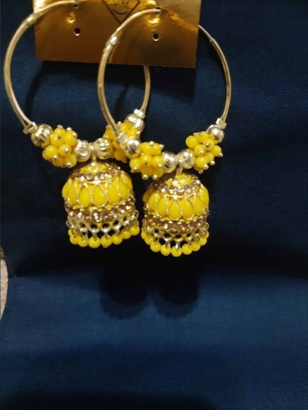 Gold Hoop Earrings with Yellow Jhumka Drops